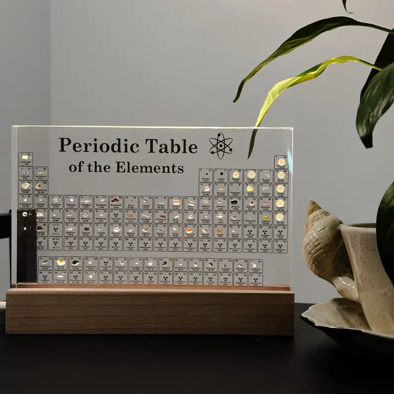 Periodisk system med ægte grundstoffer | 83 grundstofprøver med LED
