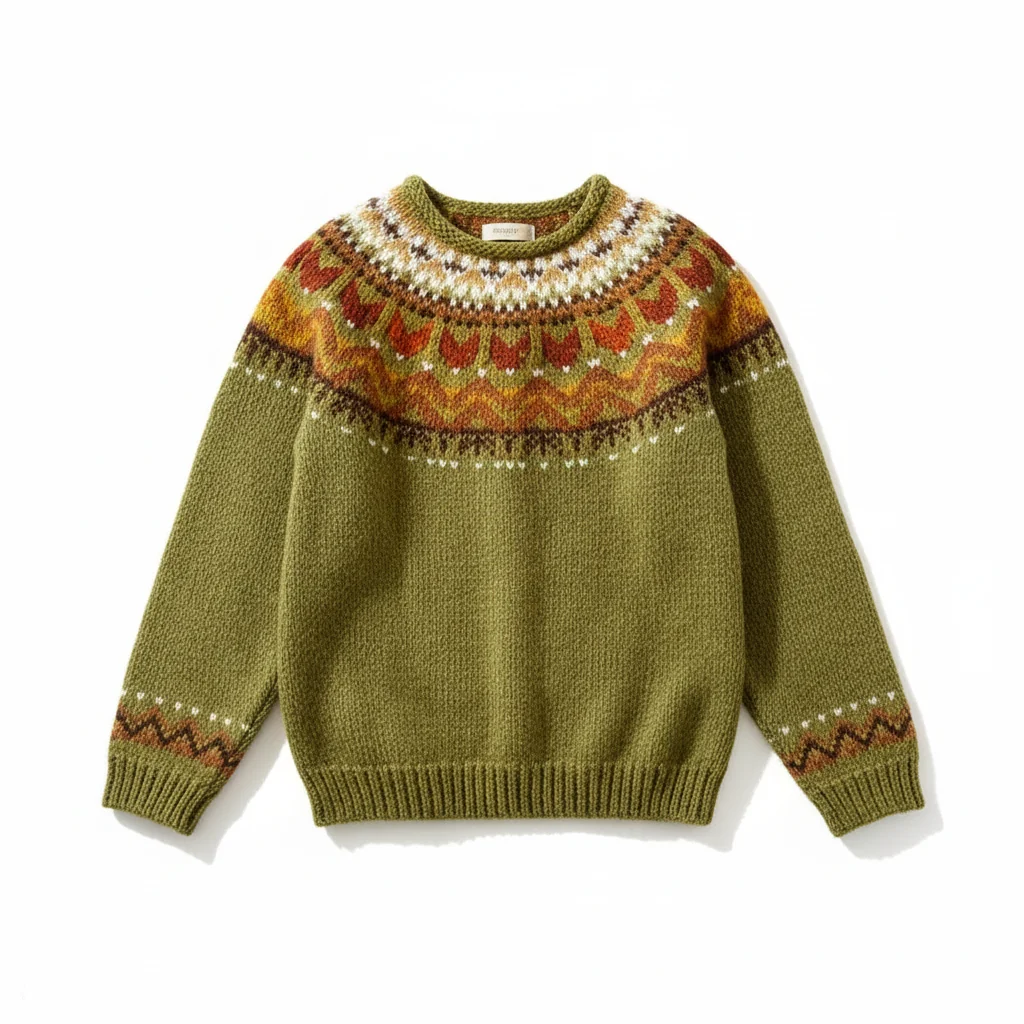 Sweter nordycki z okrągłym dekoltem | Klasyczny vintage'owy sweter dzianinowy