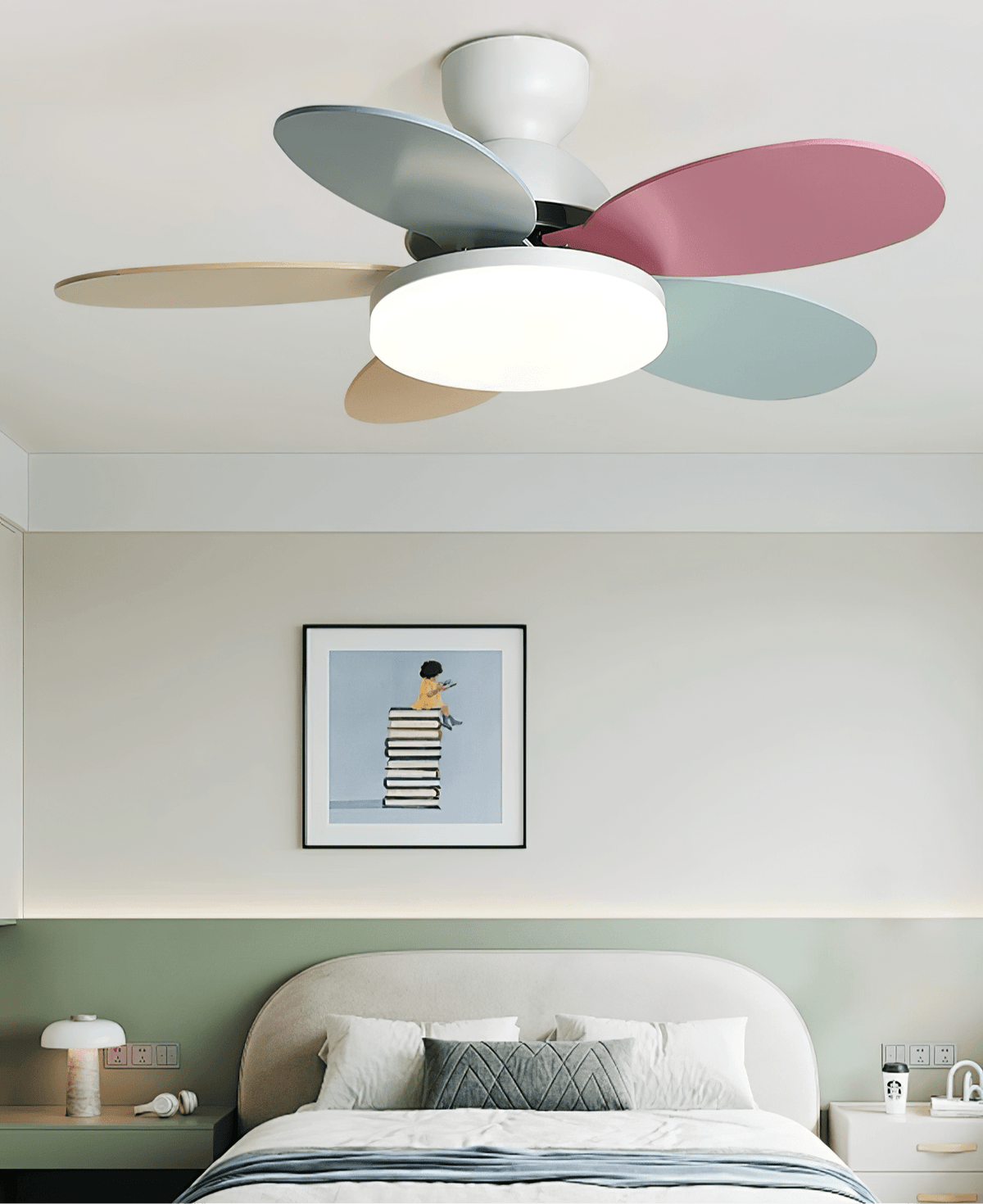 Petalo-plafondventilator met lamp | Houten ledplafondventilator met 6 bladen