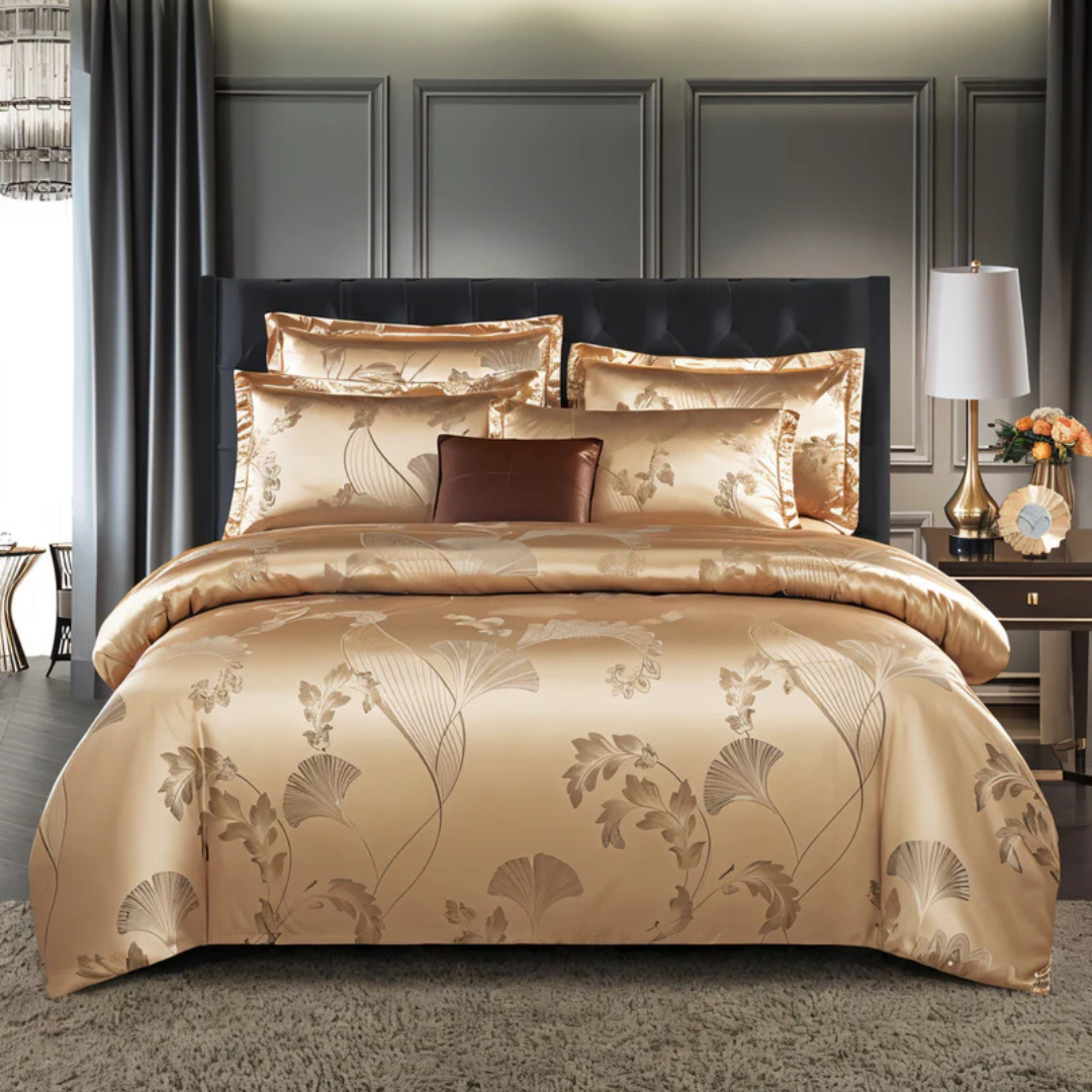 Housse de Couette Satinée à Motif Floral – Linge de Lit Luxueux & Doux