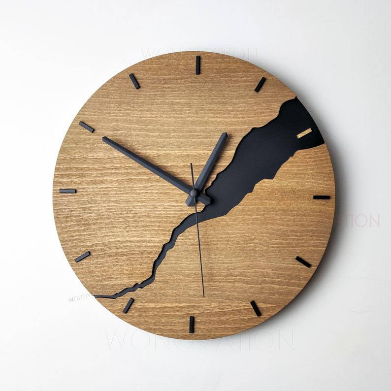 Scandinavische Abstracte Houten Wandklok (30 cm)