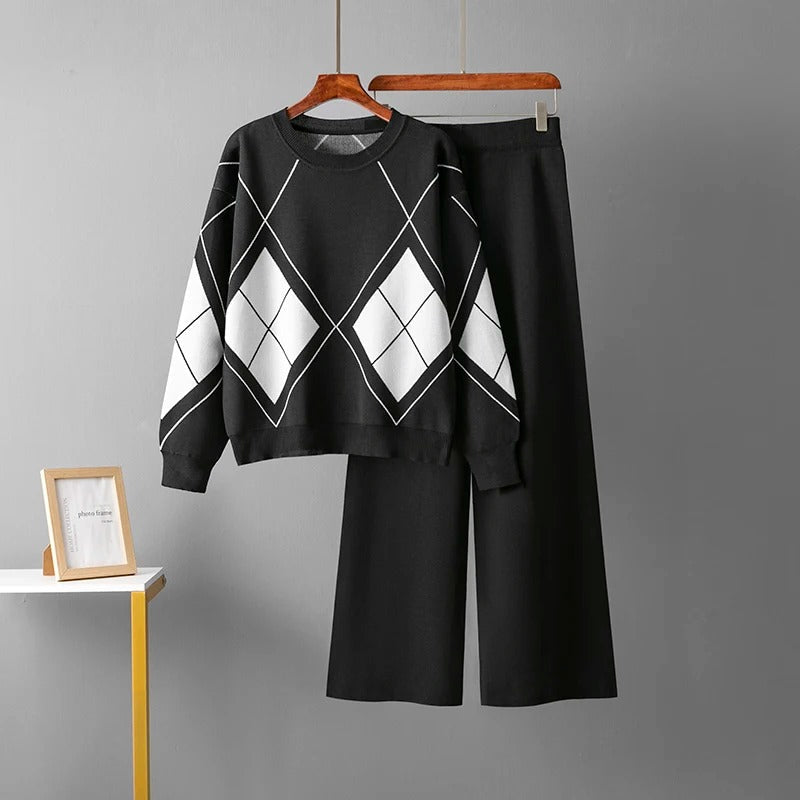 Ensemble chaud composé d'un pull et d'un pantalon | Pull et pantalon en maille pour femme