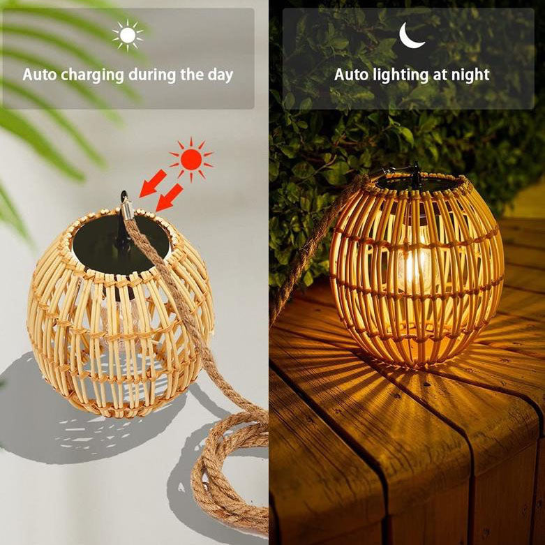 Suspension LED Solaire au Design Japandi – Jaune Vintage – 1,2 V (1 Source Lumineuse)