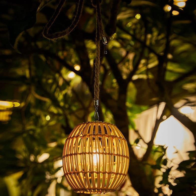 Suspension LED Solaire au Design Japandi – Jaune Vintage – 1,2 V (1 Source Lumineuse)