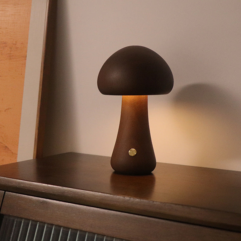 Paddenstoelvormige Oplaadbare Tafellamp | Dimbare Houten Lamp