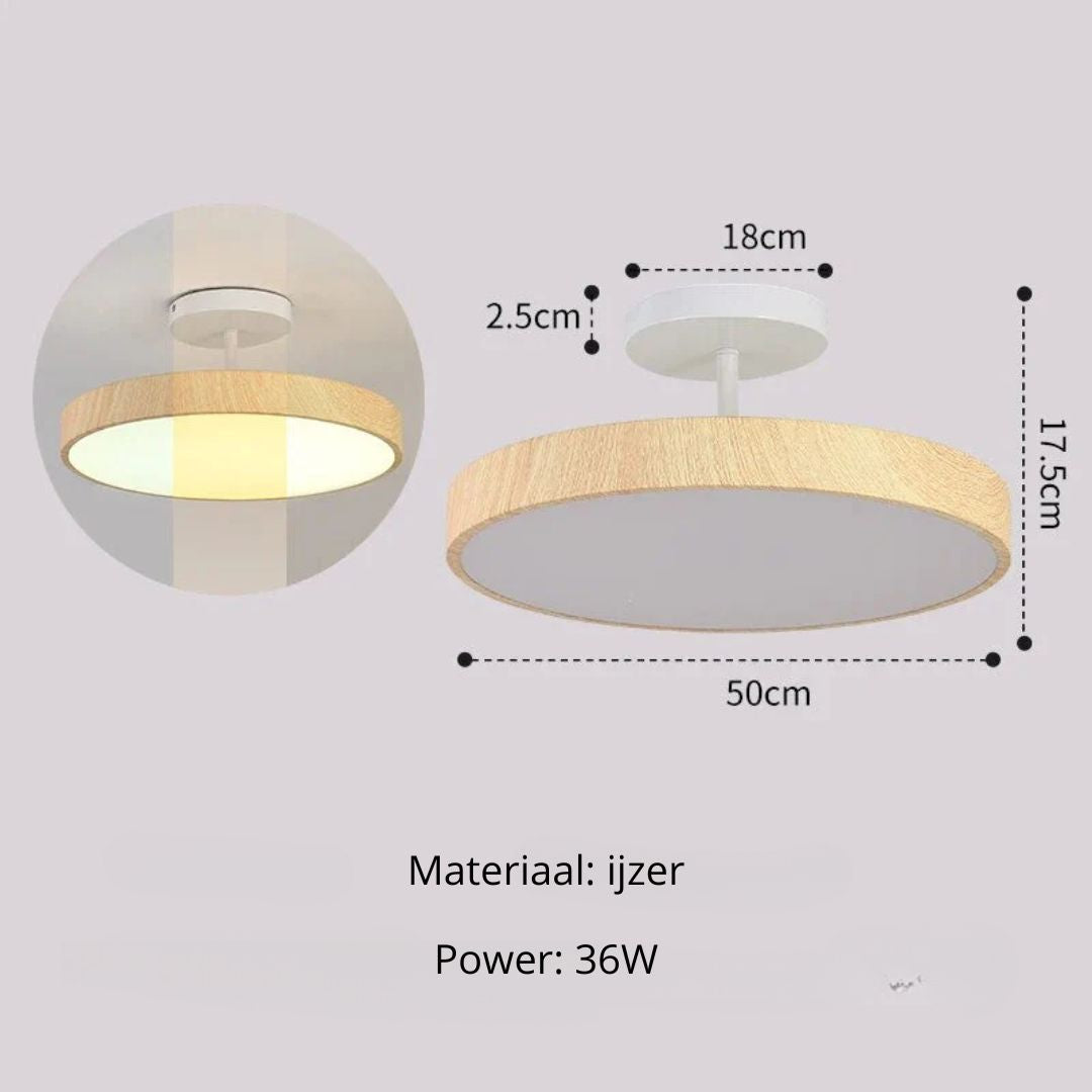 Skandinavisk Loftlampe med Trælook & Guldfarvet Ramme