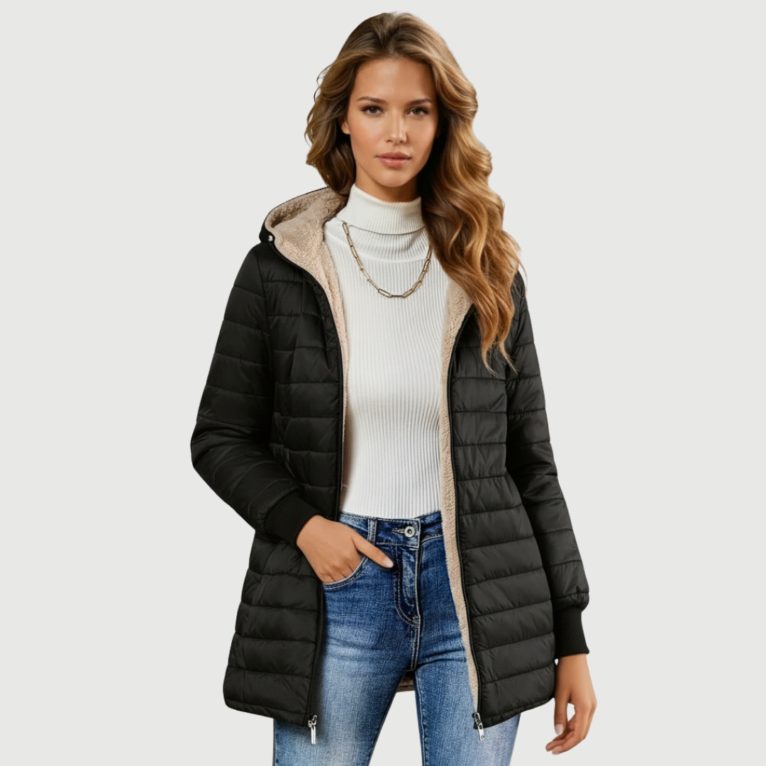 Élégante veste pour femme | Veste matelassée à capuche avec doublure en teddy