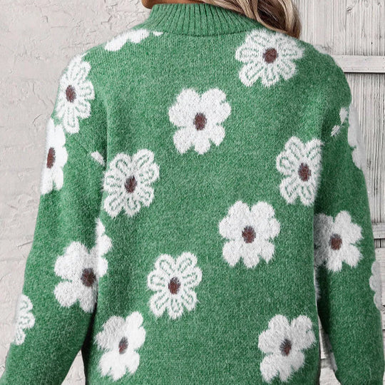 Pull pour femme à imprimé floral et demi-zip | Daisy Knit décontracté
