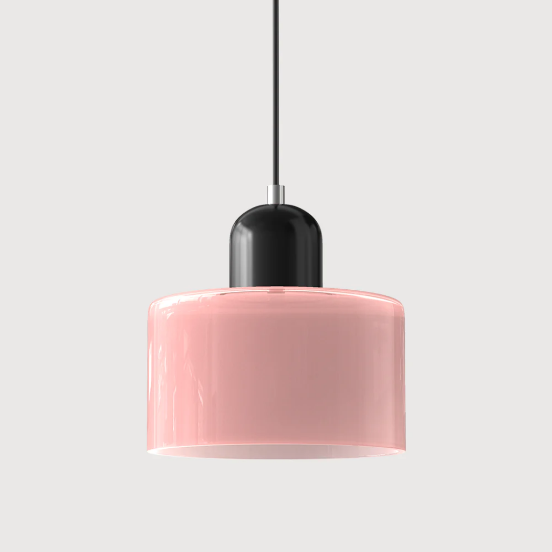 Retro Hanglamp met Oranje Glazen Kap & Groene Bovenzijde
