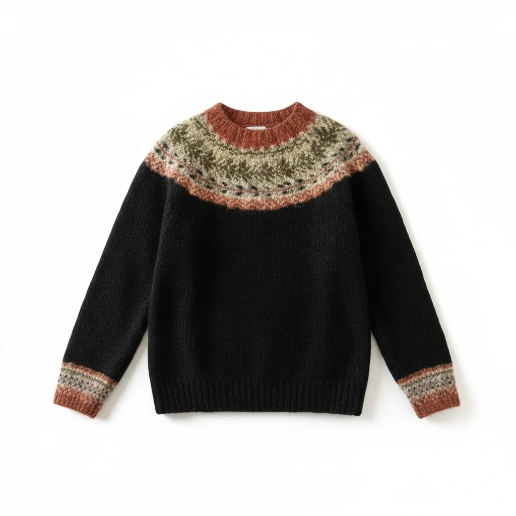 Sweter nordycki z okrągłym dekoltem | Klasyczny vintage'owy sweter dzianinowy