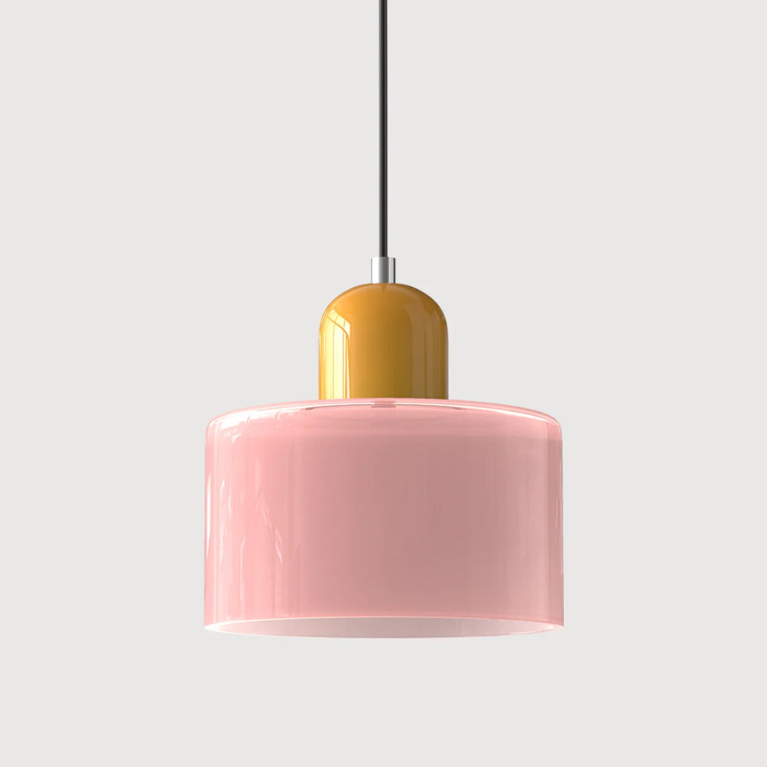 Retro Hanglamp met Oranje Glazen Kap & Groene Bovenzijde