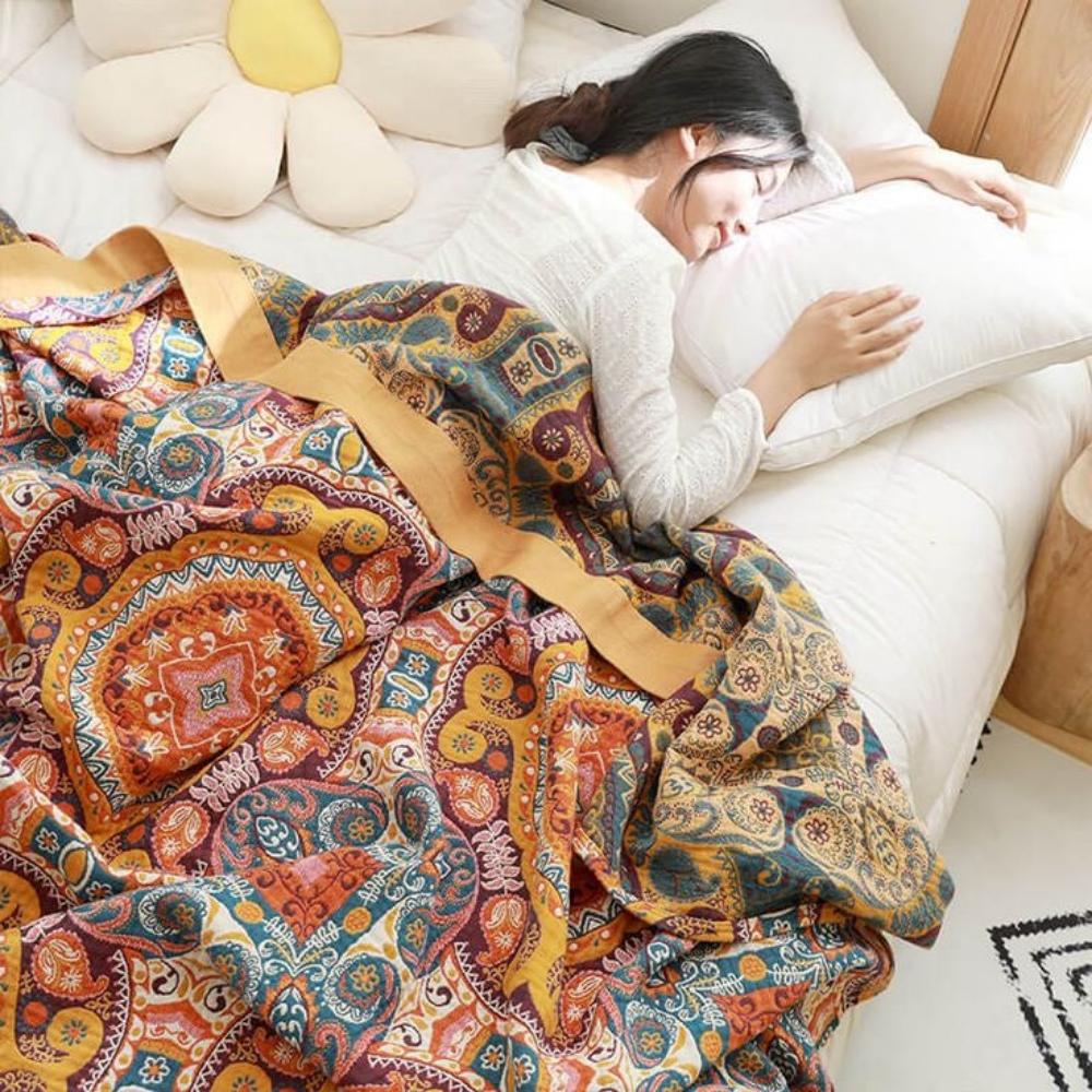 Sunrise Boho Omkeerbare Katoenen Deken | Verkoelende Zomerdeken