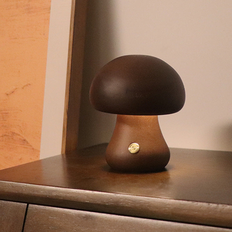 Paddenstoelvormige Oplaadbare Tafellamp | Dimbare Houten Lamp