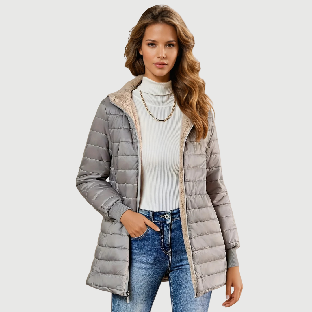 Élégante veste pour femme | Veste matelassée à capuche avec doublure en teddy