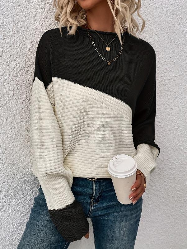 Pull doux et chaud | Pull pour femme à empiècements colorés et col roulé