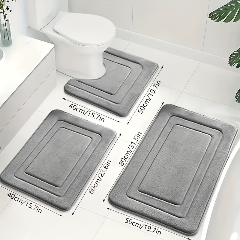 Set de Alfombrillas de Baño de Espuma Viscoelástica de Lujo – Juego de 3 Piezas Suaves, Absorbentes y Antideslizantes