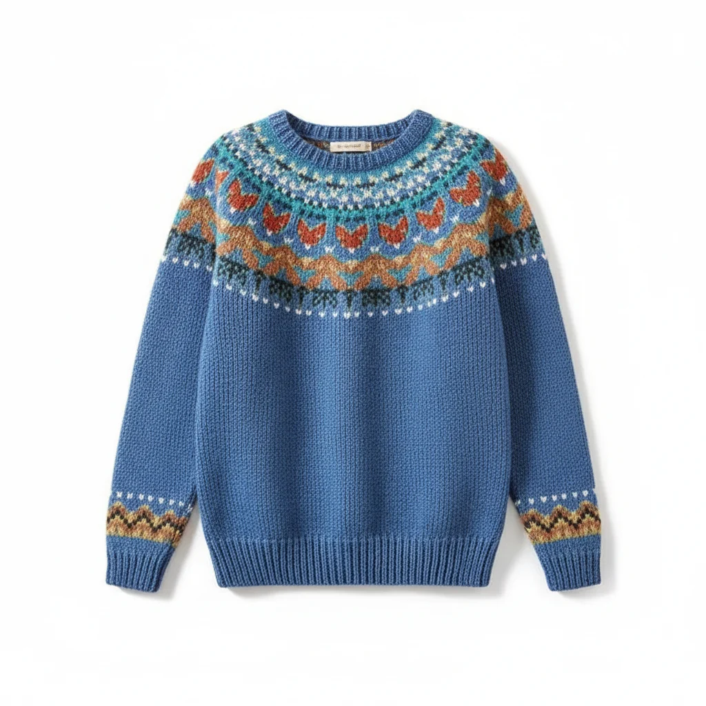 Sweter nordycki z okrągłym dekoltem | Klasyczny vintage'owy sweter dzianinowy