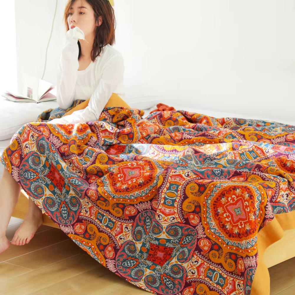 Sunrise Boho Omkeerbare Katoenen Deken | Verkoelende Zomerdeken