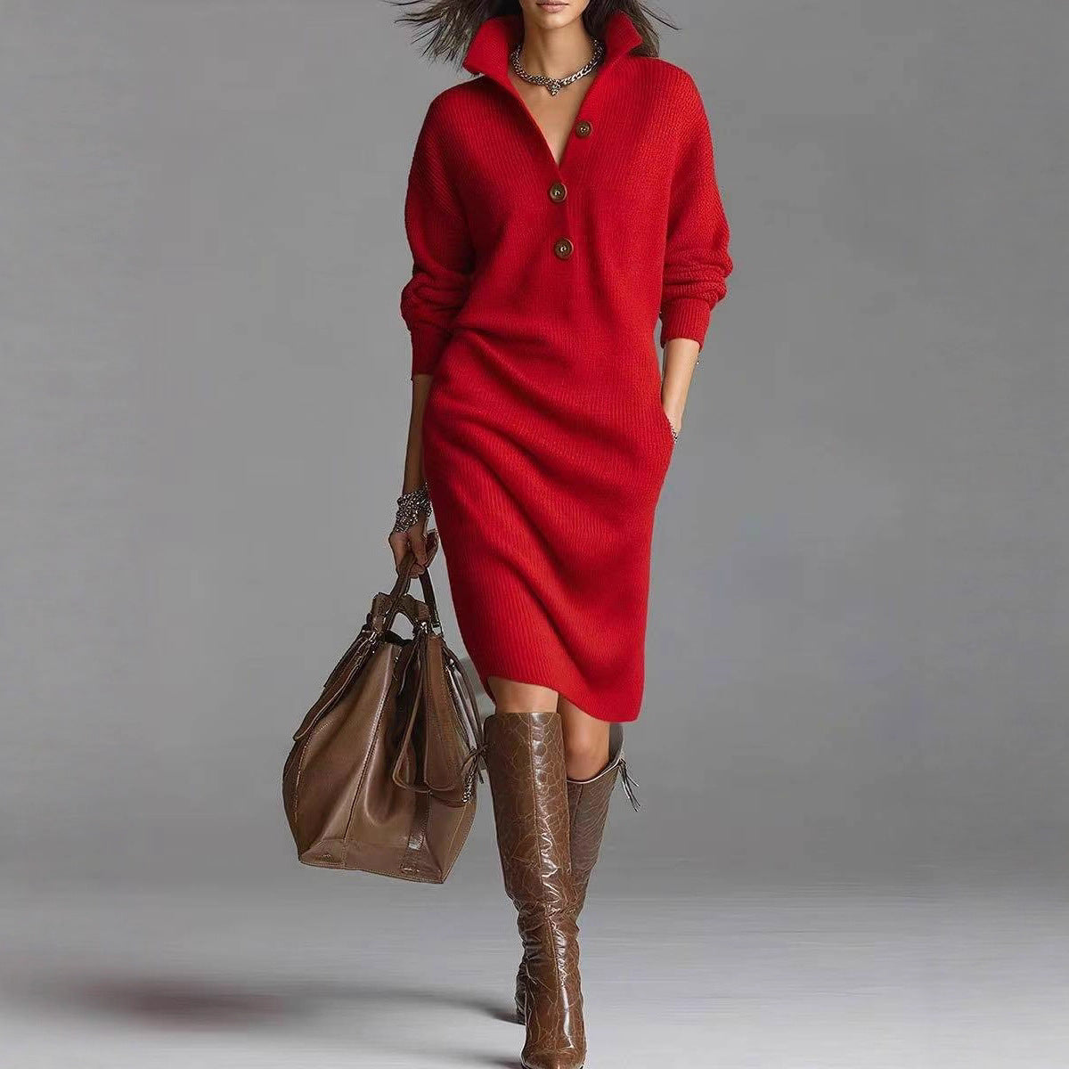 Trui Jurk Met Lange Mouwen | Warme Casual Winterjurk