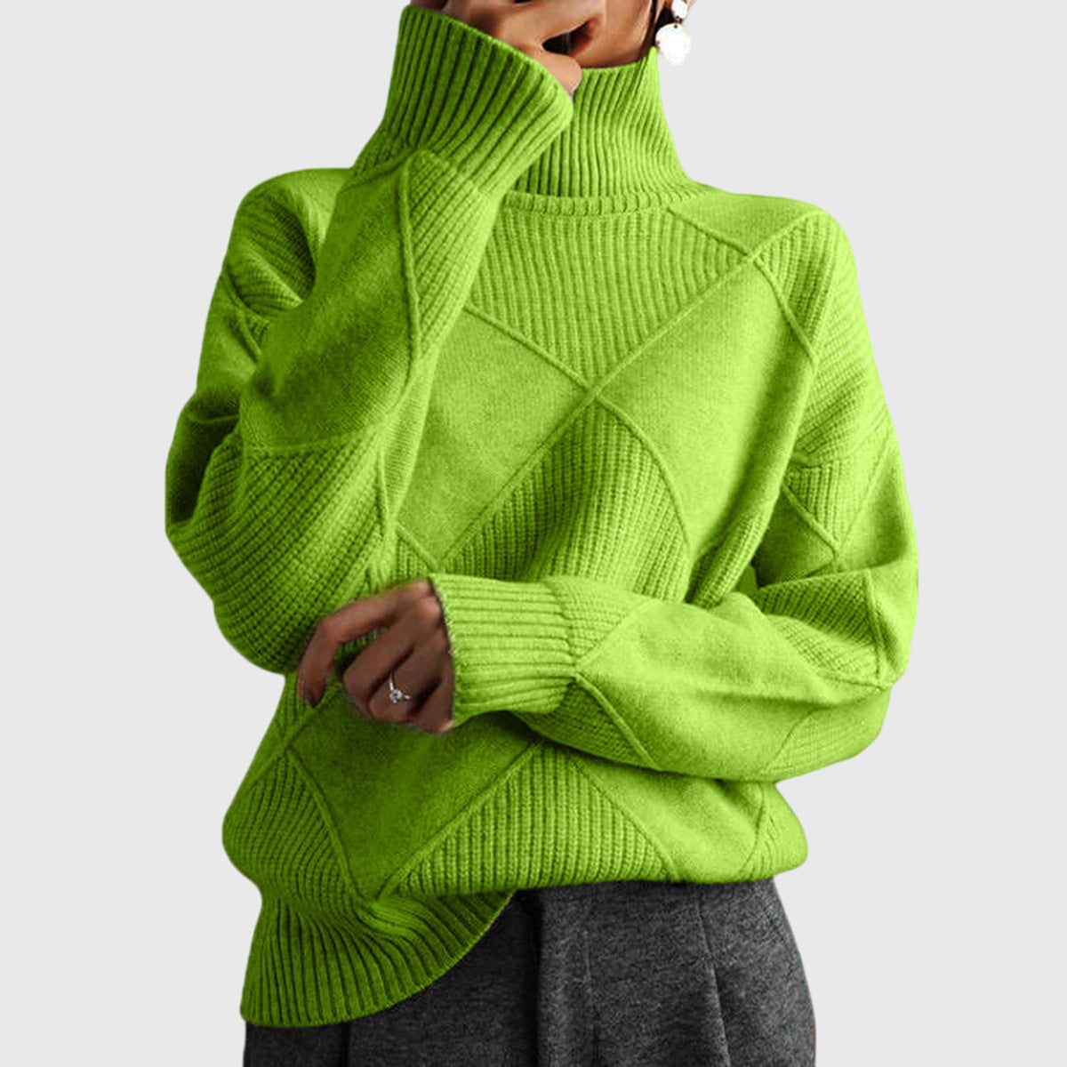 Damestrui Met Col | Oversized Wintertrui Met Diagonale Naden