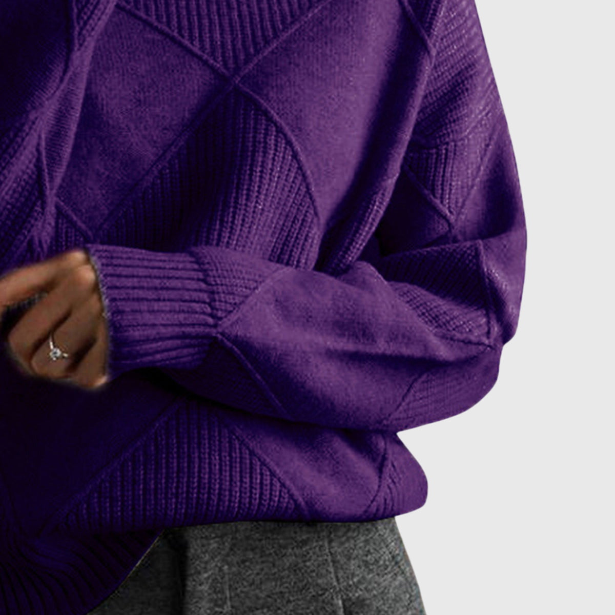 Damestrui Met Col | Oversized Wintertrui Met Diagonale Naden