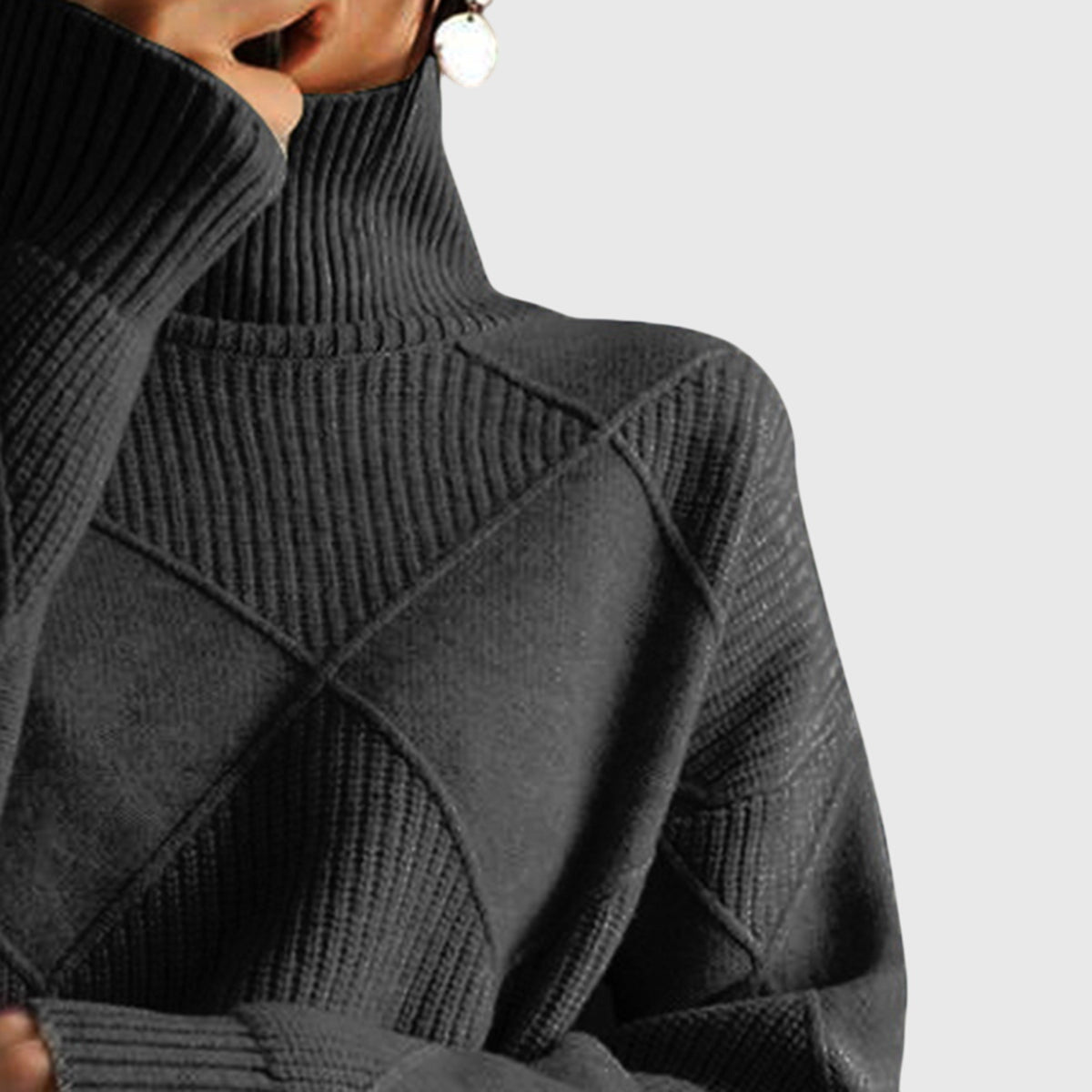 Damestrui Met Col | Oversized Wintertrui Met Diagonale Naden