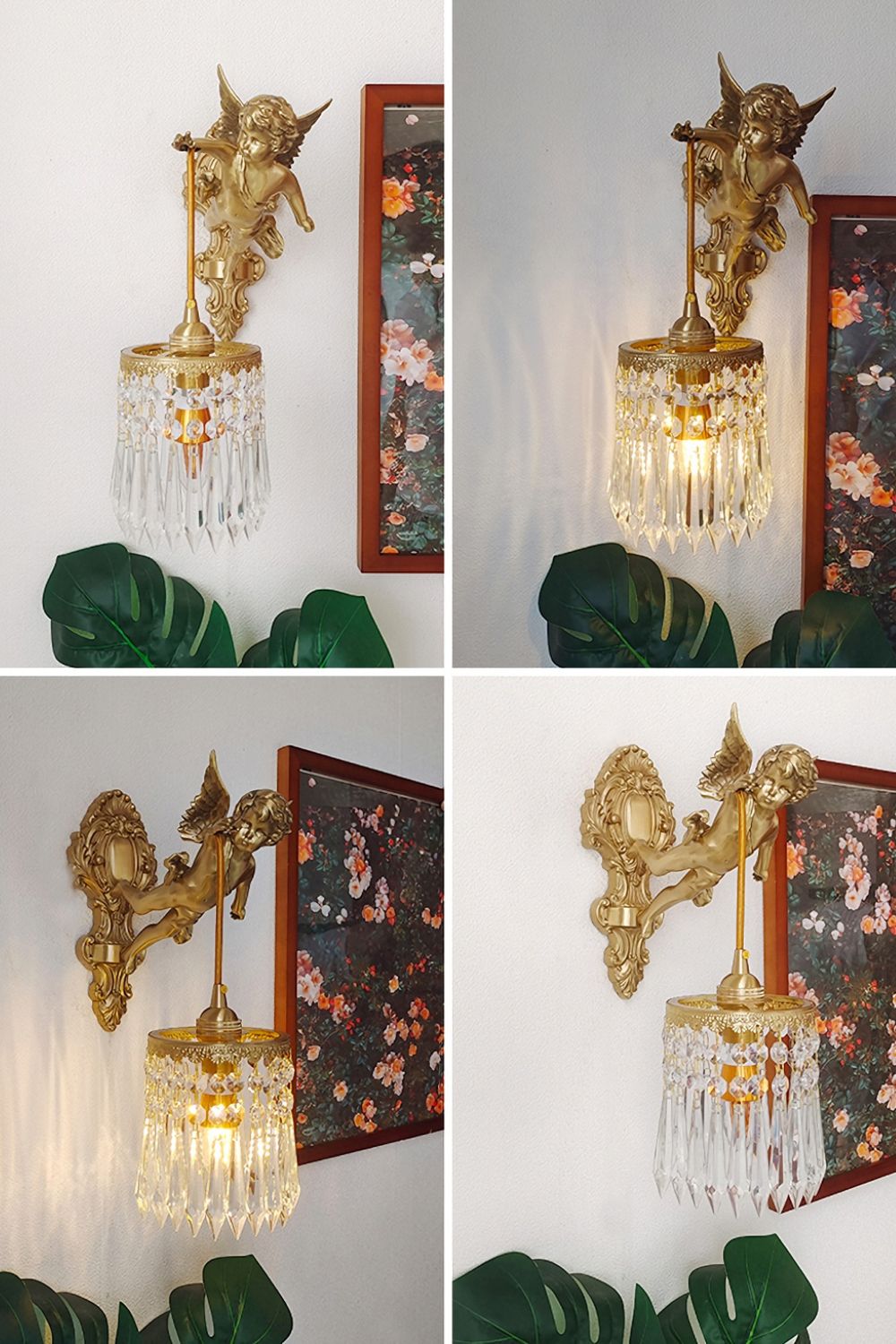 Engelen Wandlamp | Messing &amp; Kristal E14 Wandlamp Met Putto-Design