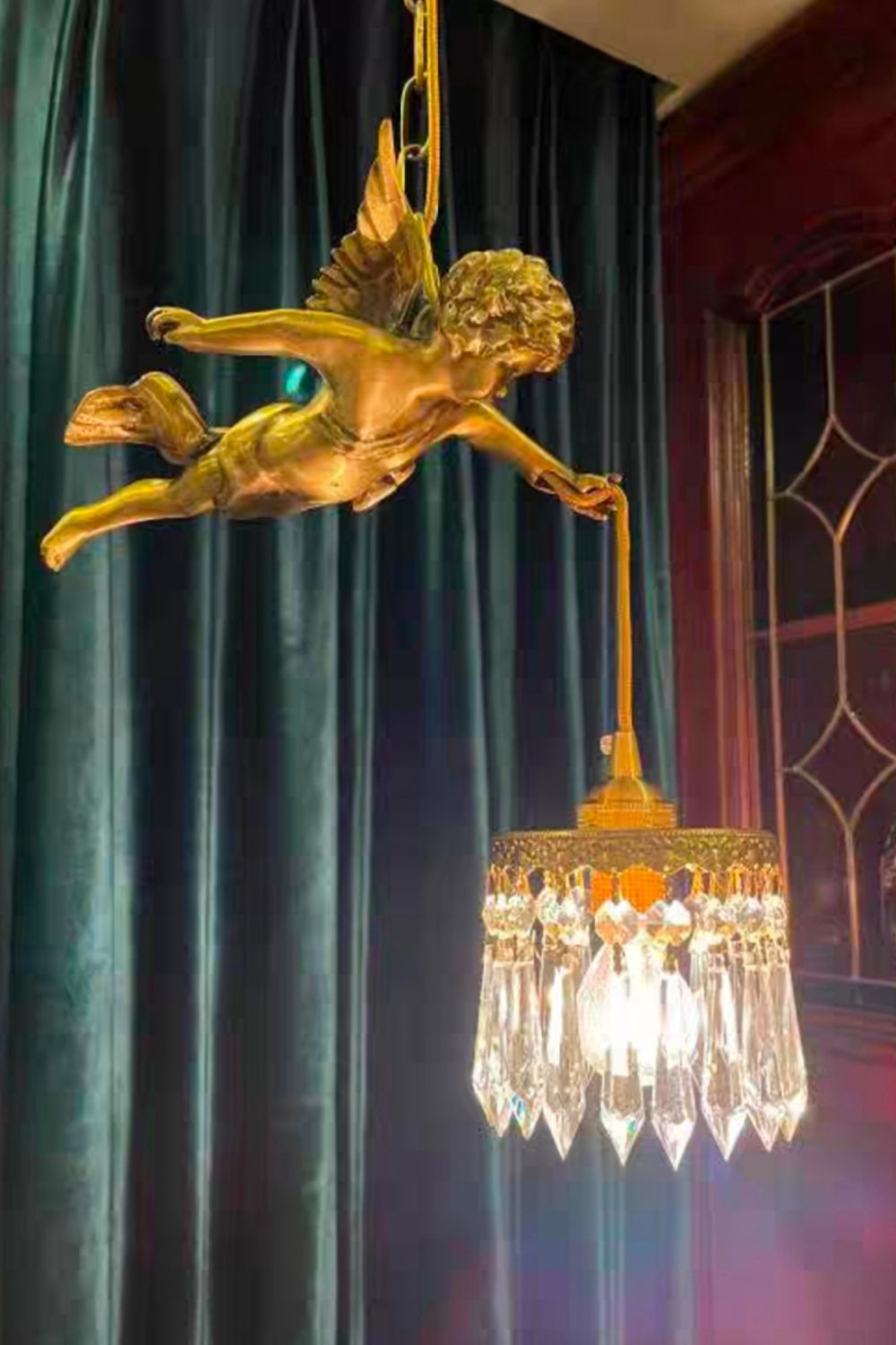 Engelen Wandlamp | Messing &amp; Kristal E14 Wandlamp Met Putto-Design