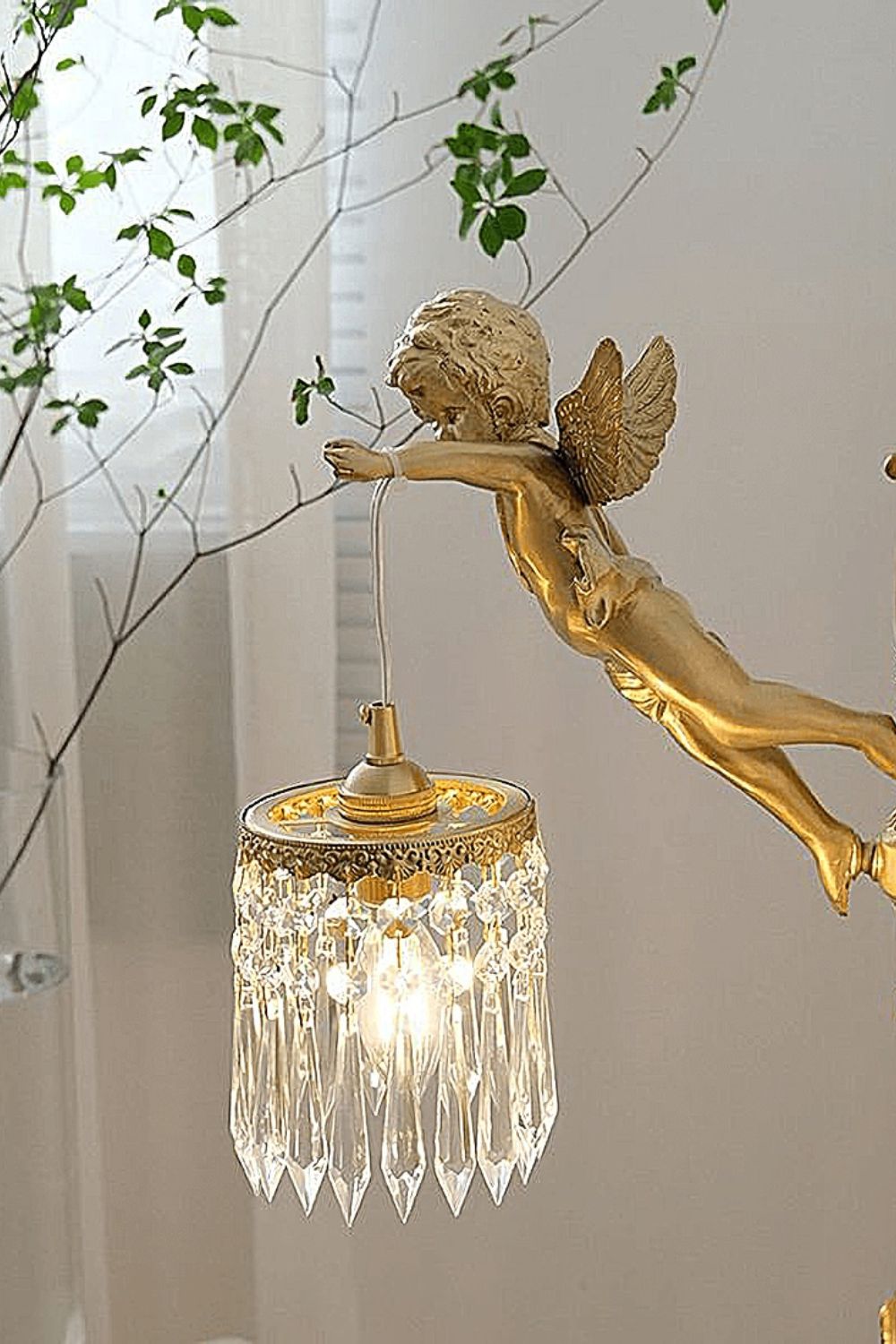 Engelen Wandlamp | Messing &amp; Kristal E14 Wandlamp Met Putto-Design