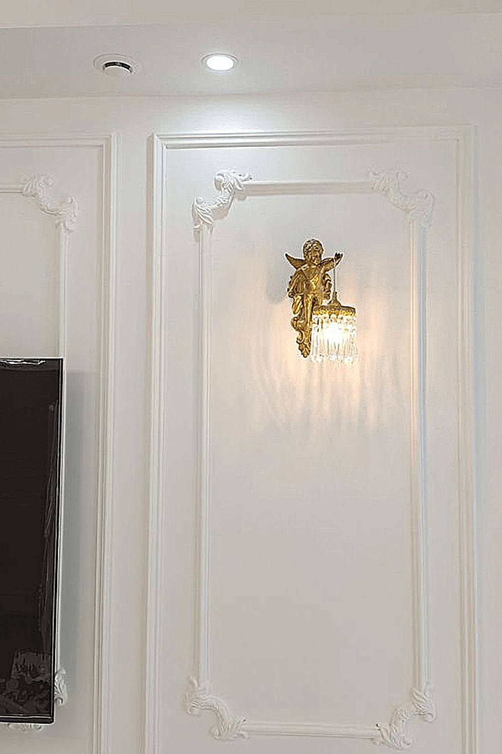 Engelen Wandlamp | Messing &amp; Kristal E14 Wandlamp Met Putto-Design