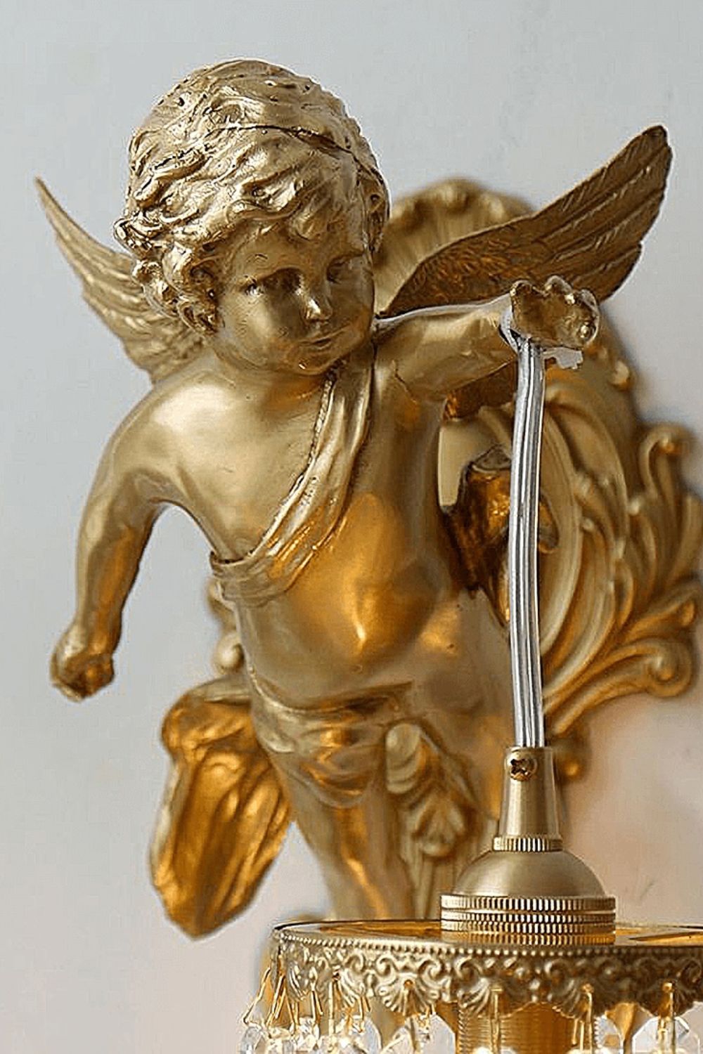 Engelen Wandlamp | Messing &amp; Kristal E14 Wandlamp Met Putto-Design