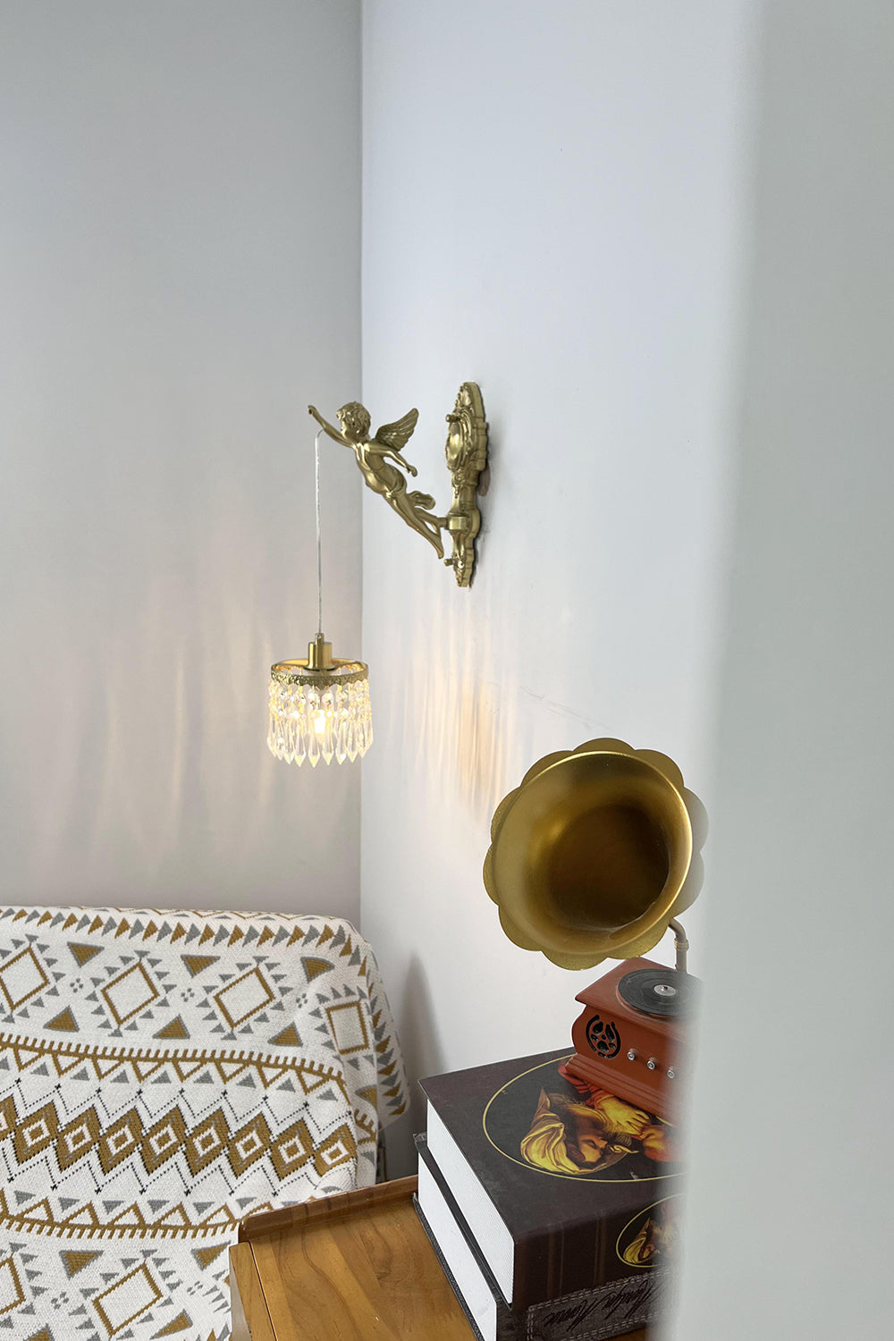 Engelen Wandlamp | Messing &amp; Kristal E14 Wandlamp Met Putto-Design