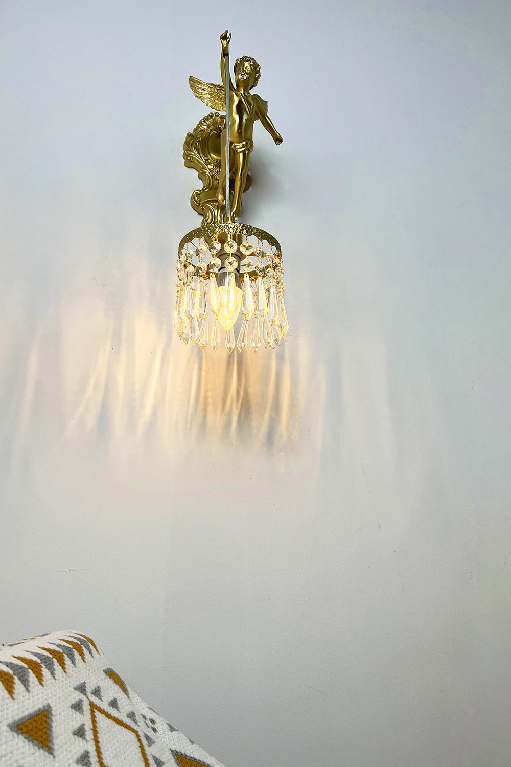 Engelen Wandlamp | Messing &amp; Kristal E14 Wandlamp Met Putto-Design