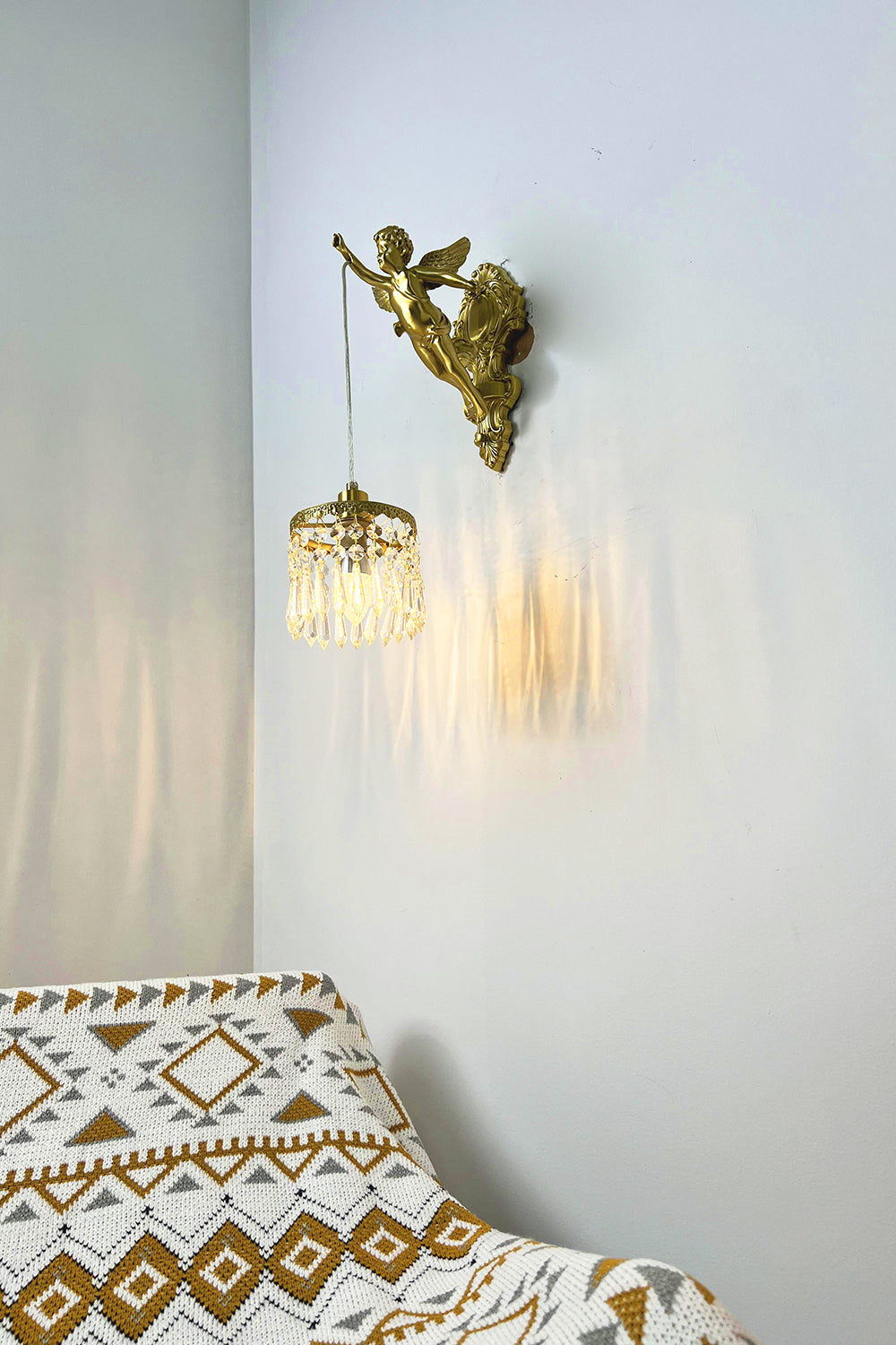 Engelen Wandlamp | Messing &amp; Kristal E14 Wandlamp Met Putto-Design