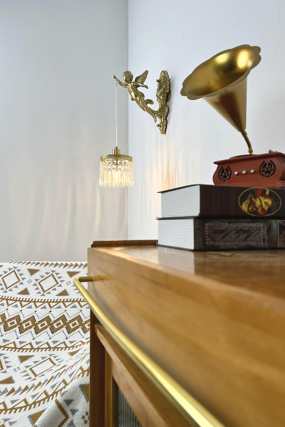 Engelen Wandlamp | Messing &amp; Kristal E14 Wandlamp Met Putto-Design