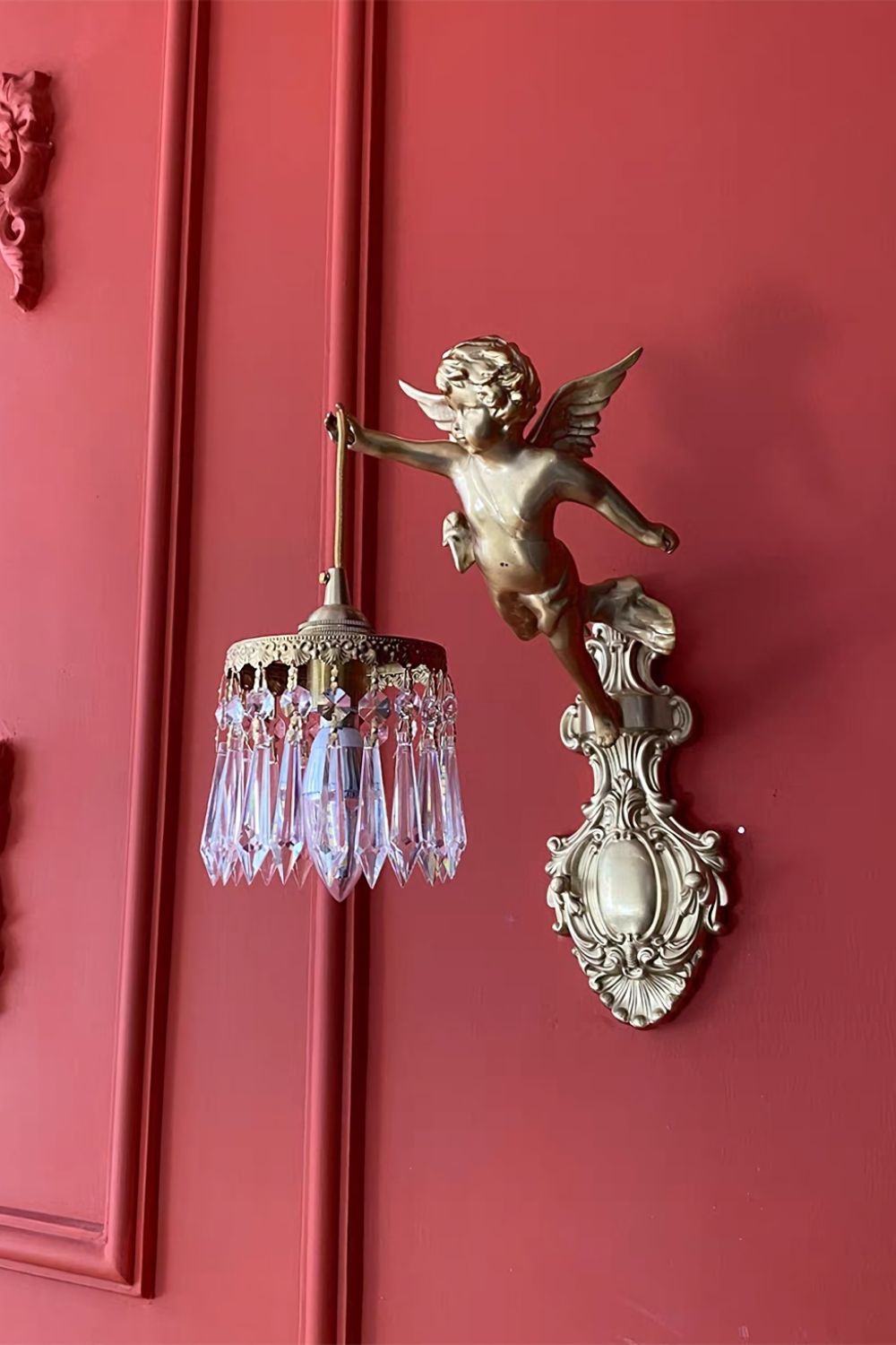 Engelen Wandlamp | Messing &amp; Kristal E14 Wandlamp Met Putto-Design