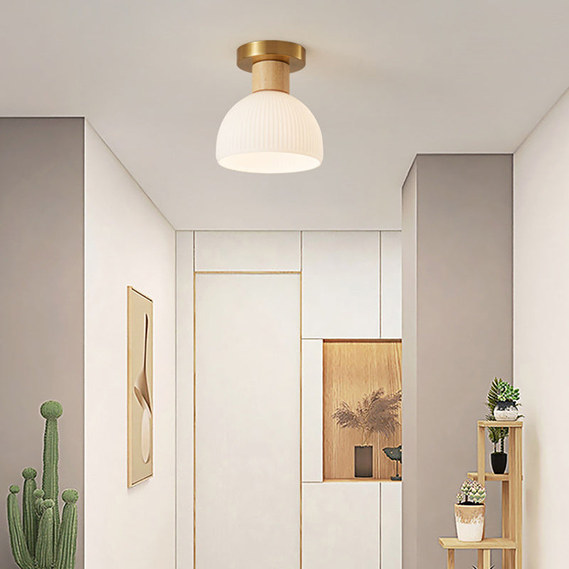 Minimalistisk skandinavisk taklampe – Tre & glass – Hvit – (1 lyskilde)