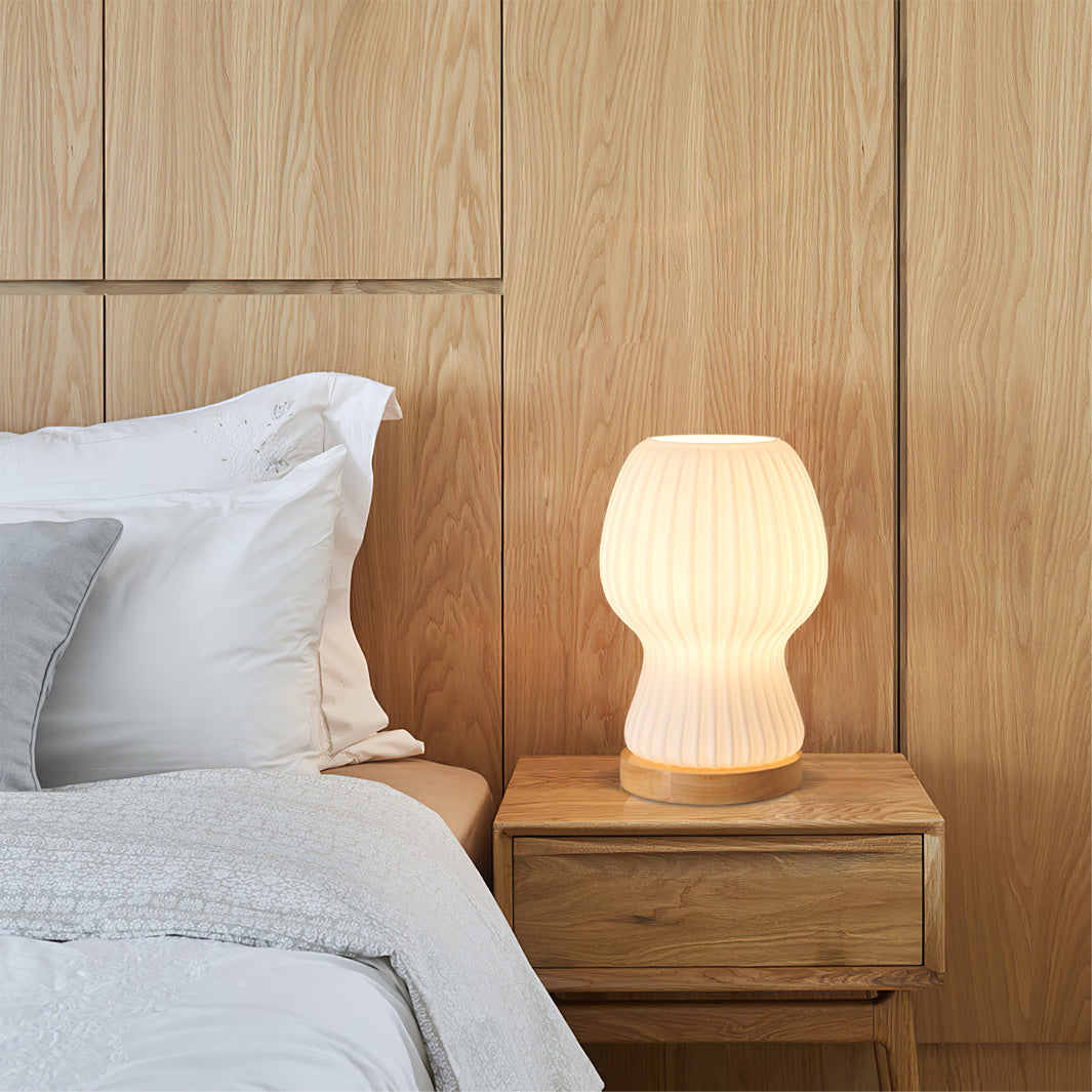Lámpara de mesa de vidrio Japandi con iluminación ambiental suave