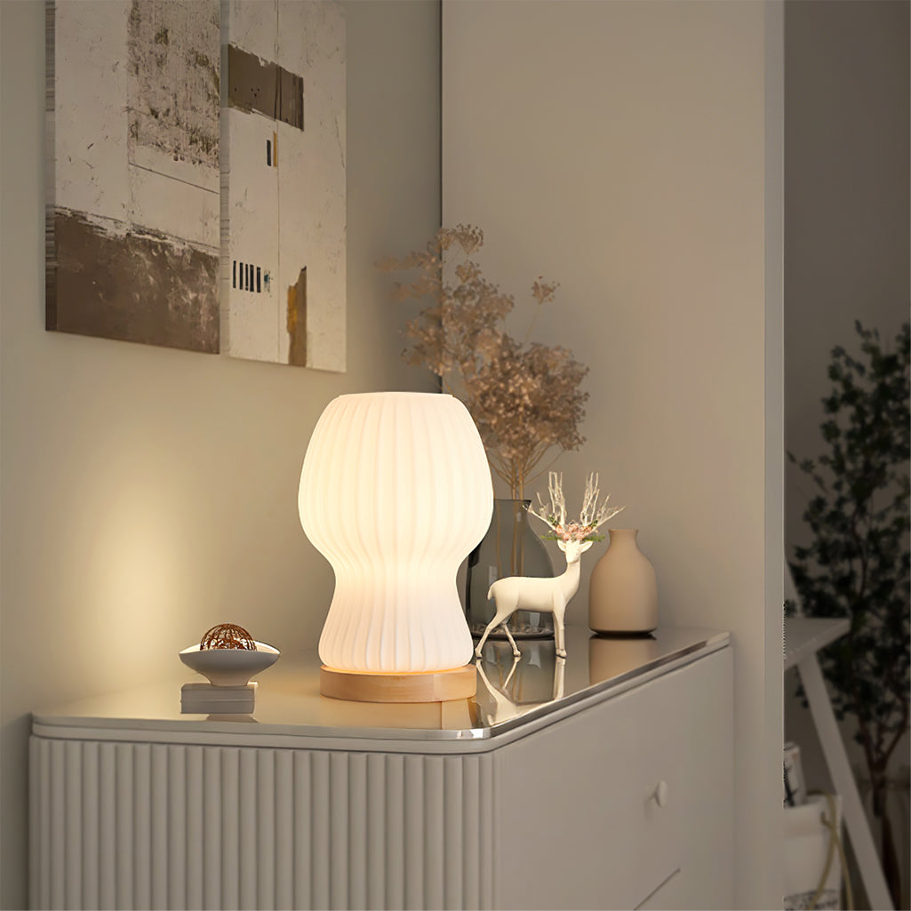 Lámpara de mesa de vidrio Japandi con iluminación ambiental suave
