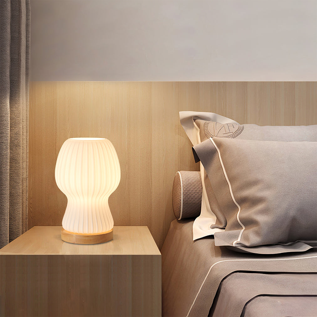 Lámpara de mesa de vidrio Japandi con iluminación ambiental suave