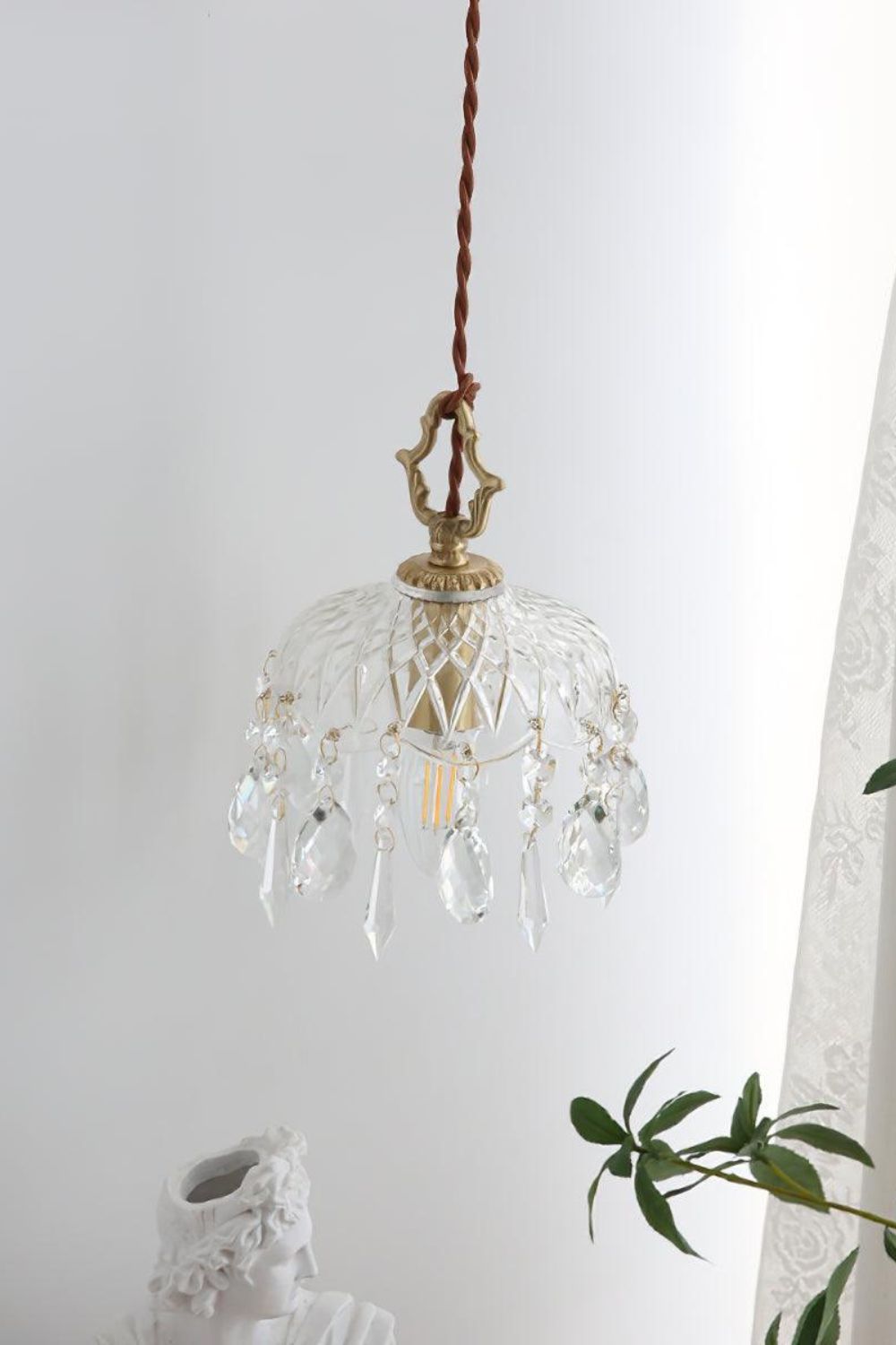 Komvormige Hanglamp | Vintage Messing &amp; Glazen E14 Plafondlamp
