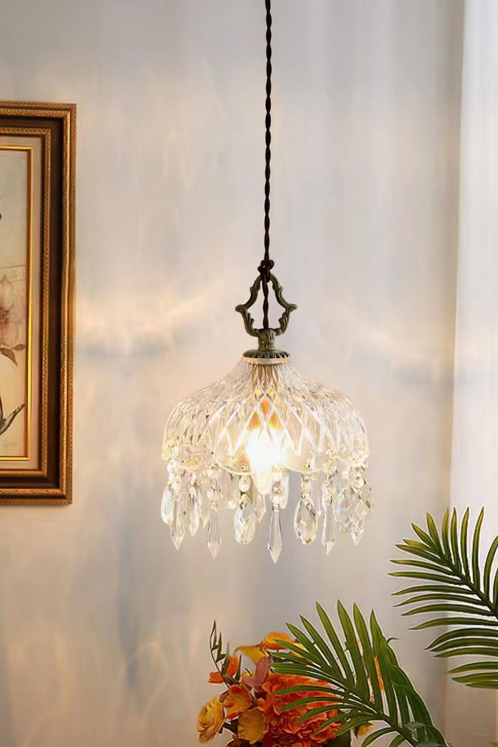 Komvormige Hanglamp | Vintage Messing &amp; Glazen E14 Plafondlamp