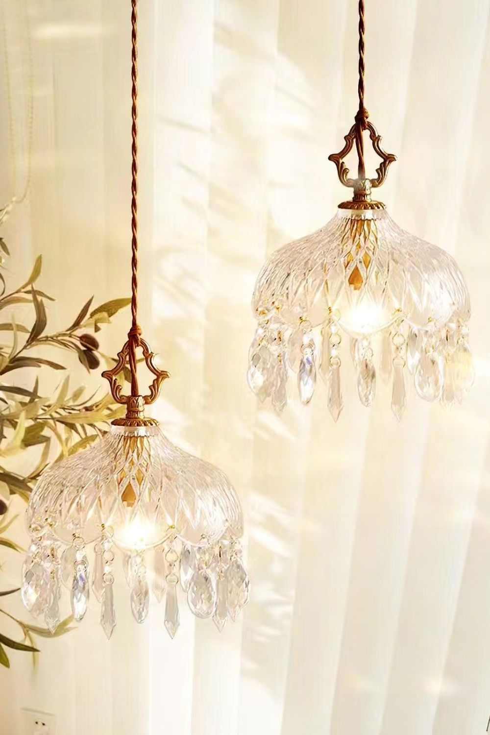 Komvormige Hanglamp | Vintage Messing &amp; Glazen E14 Plafondlamp