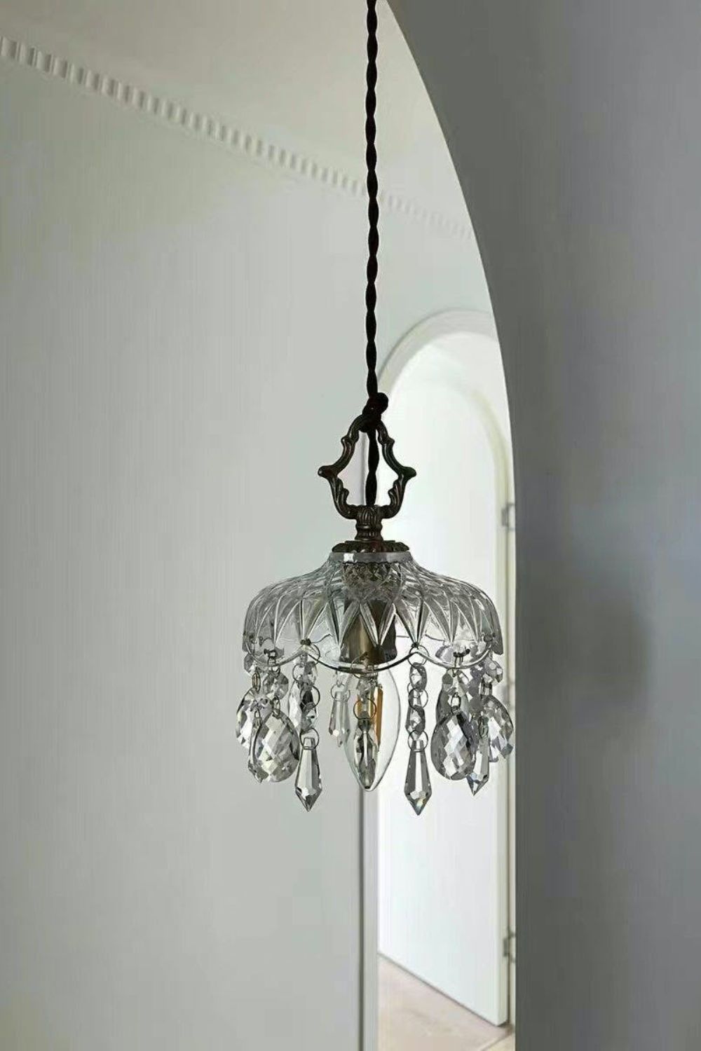 Komvormige Hanglamp | Vintage Messing &amp; Glazen E14 Plafondlamp