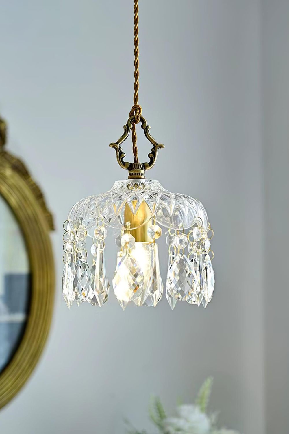 Komvormige Hanglamp | Vintage Messing &amp; Glazen E14 Plafondlamp