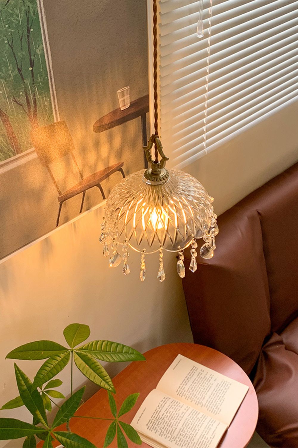 Komvormige Hanglamp | Vintage Messing &amp; Glazen E14 Plafondlamp