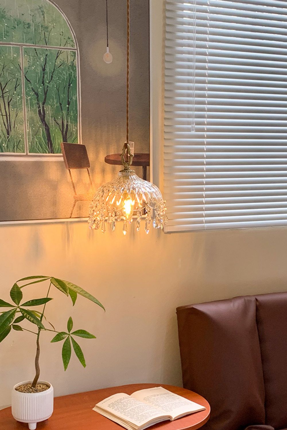 Komvormige Hanglamp | Vintage Messing &amp; Glazen E14 Plafondlamp