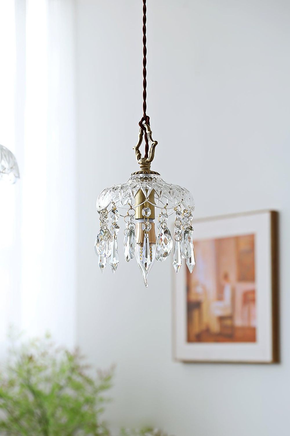 Komvormige Hanglamp | Vintage Messing &amp; Glazen E14 Plafondlamp