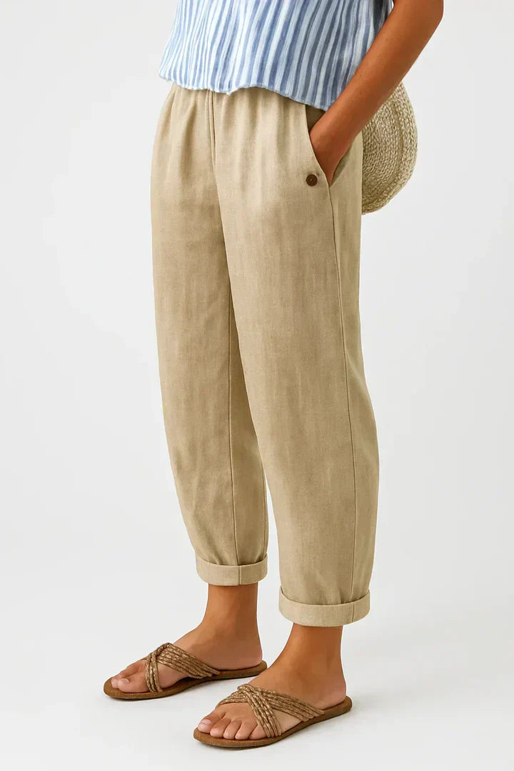Pantalon pour femme à effet lin | Pantalon droit décontracté