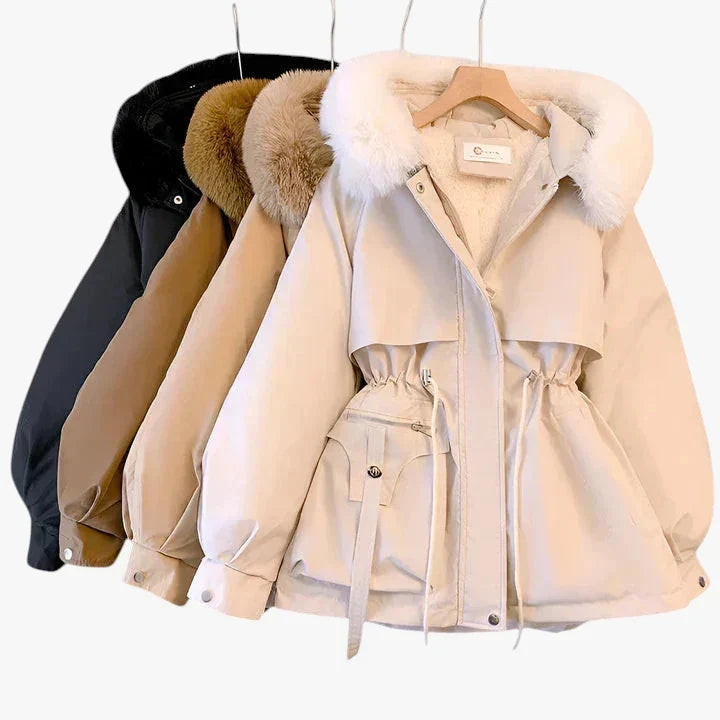 Abrigo de invierno para mujer con cuello de pelo | Chaqueta cálida y acolchada para mujer